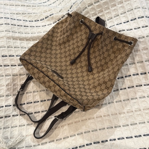 Gucci Brown Monogram Backpack with Leather Trim - Picture 1 of 9